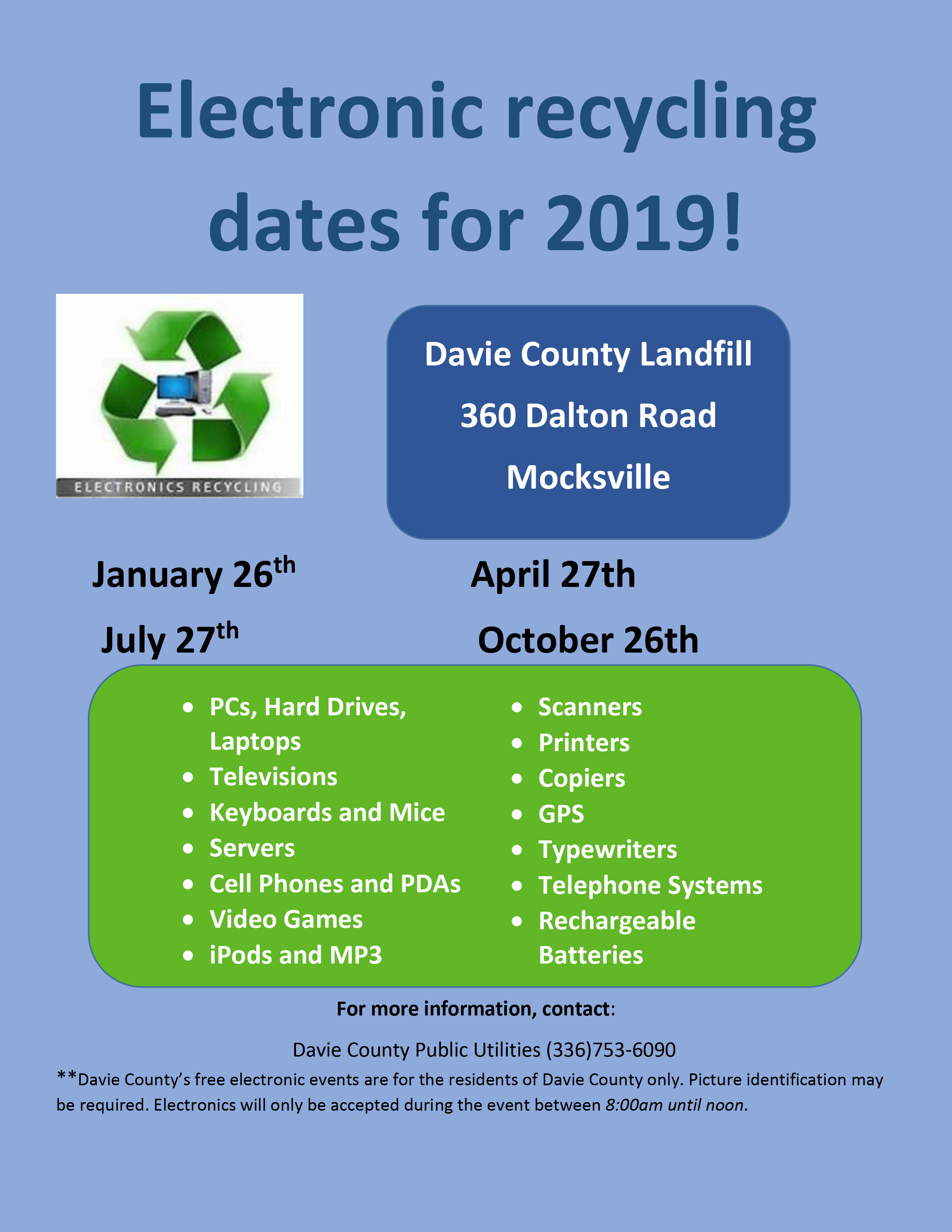 Electronic recycling dates for 2019
