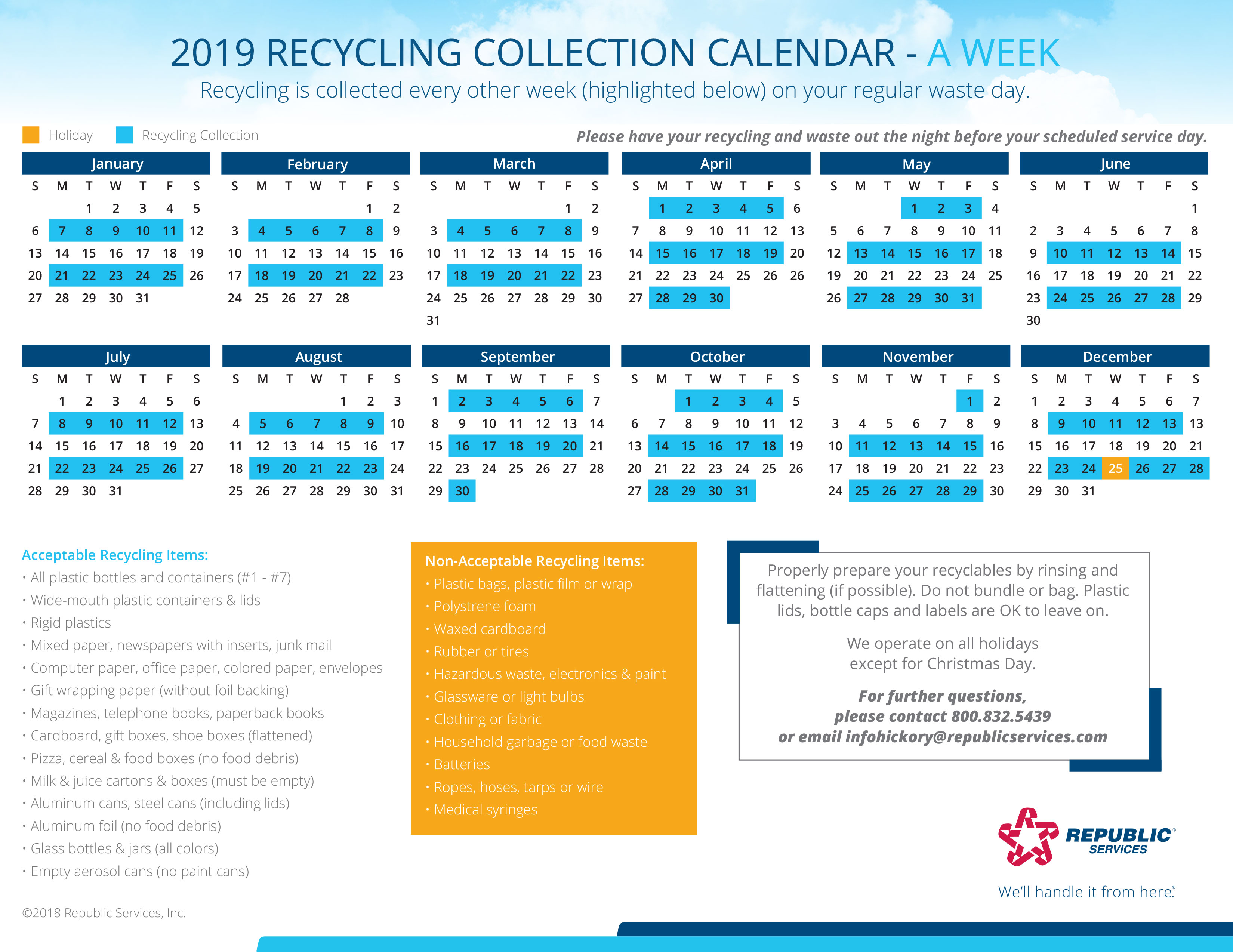 Recycle 2019 A Week Calendar