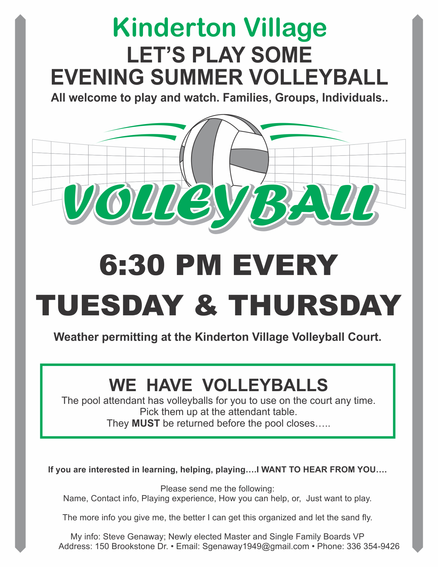 Kinderton Volleyball Tuesdays and Thursday